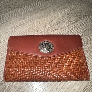 Brighton Brown Woven Leather Organizer Wallet Clutch